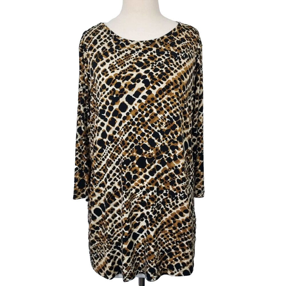 Investments Tunic Top Shirt Women Size XL Stretch 3/4 Sleeves Flowy Brown Black